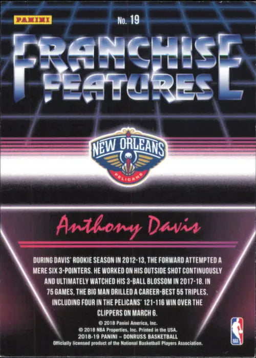 2018-19 Donruss Franchise Features #19 Anthony Davis New Orleans Pelicans NM-MT