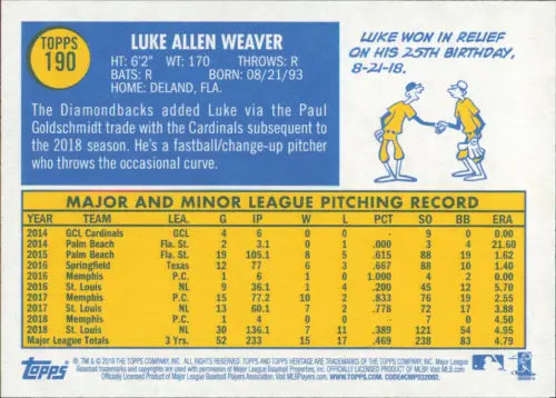 2019 Topps Heritage #190 Luke Weaver Arizona Diamondbacks MLB Baseball NM-MT