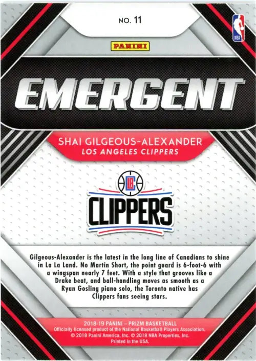 2018-19 Panini Prizm Emergent #11 Shai Gilgeous-Alexander LA Clippers NBA NM-MT