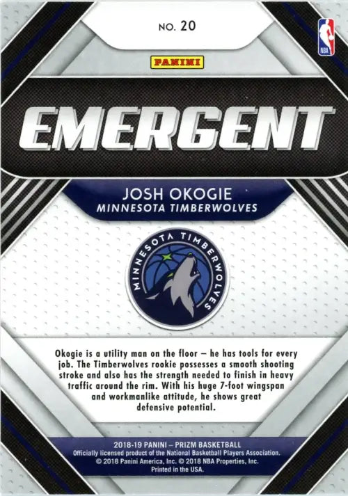 2018-19 Panini Prizm Emergent #20 Josh Okogie Minnesota Timberwolves NBA NM-MT