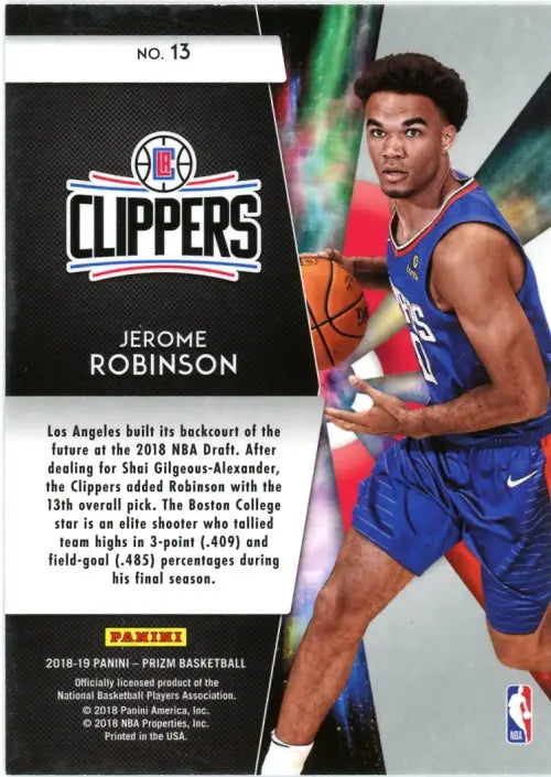 2018-19 Panini Prizm Freshman Phenoms #13 Jerome Robinson LA Clippers NBA NM-MT