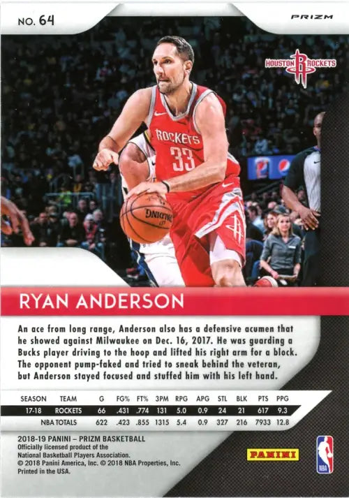 2018-19 Panini Prizm Red White and Blue #64 Ryan Anderson Houston Rockets NM-MT