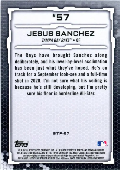 2019 Bowman Chrome Scouts Top 100 #BTP57 Jesus Sanchez Tampa Bay Rays MLB NM-MT