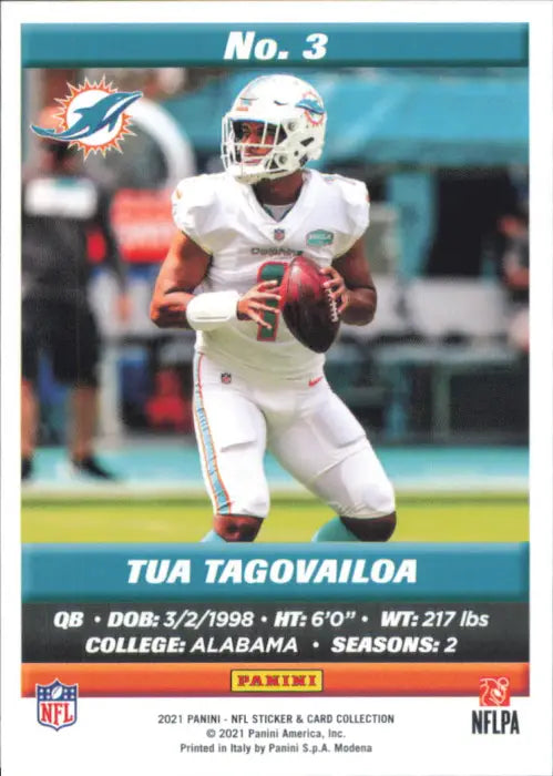 2021 Panini Stickers Cards #3 Tua Tagovailoa Miami Dolphins Football NFL NM-MT