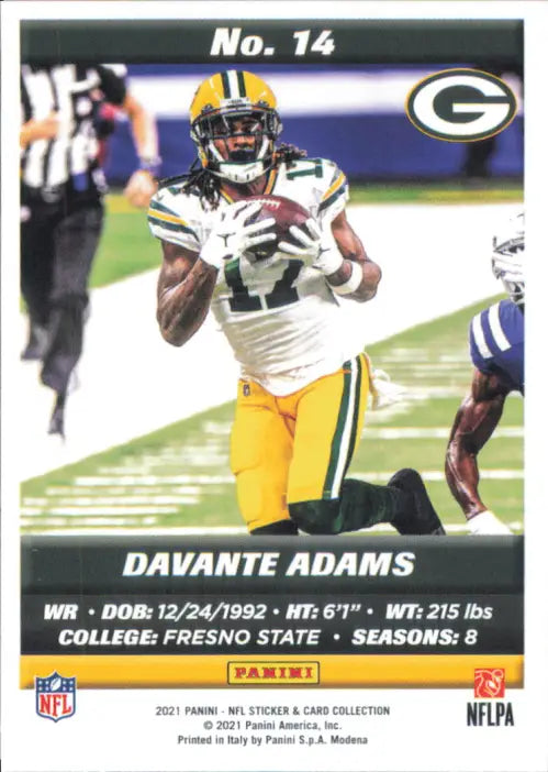 2021 Panini Stickers Cards #14 Davante Adams Green Bay Packers Football NM-MT