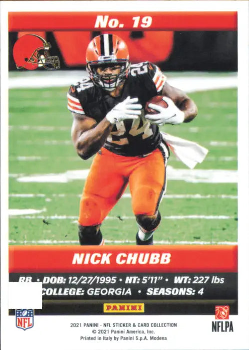 2021 Panini Stickers Cards #19 Nick Chubb Cleveland Browns Football NFL NM-MT