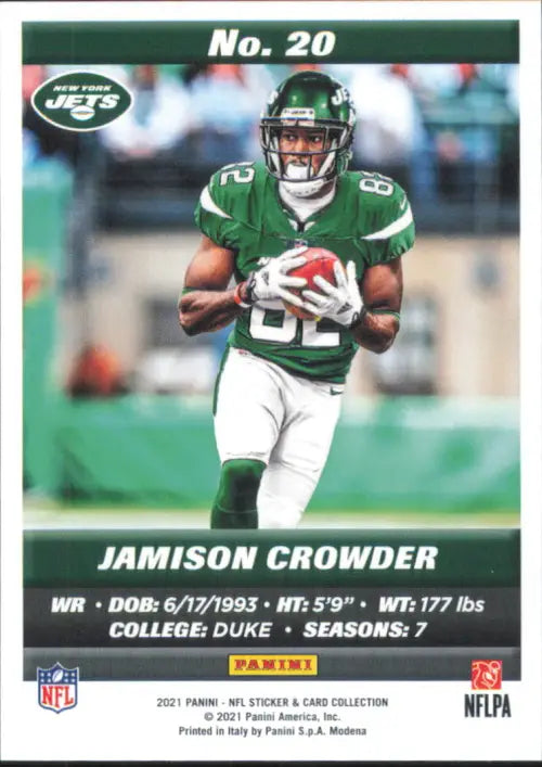 2021 Panini Stickers Cards #20 Jamison Crowder New York Jets Football NFL NM-MT