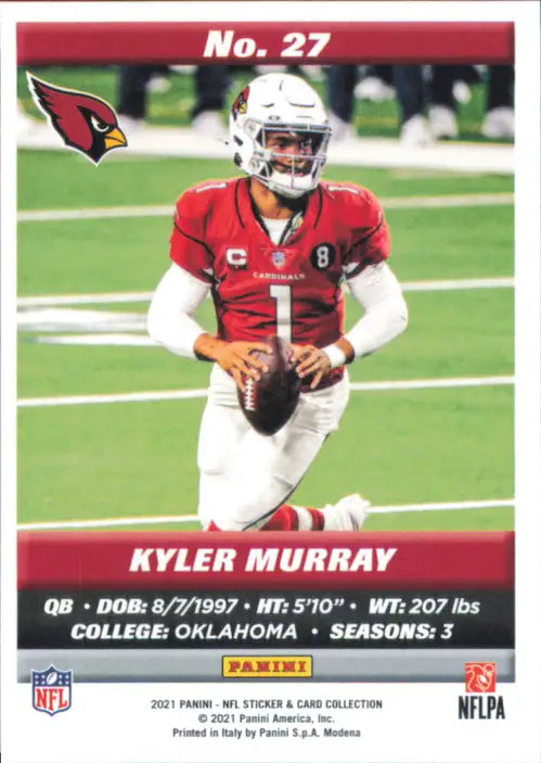 2021 Panini Stickers Cards #27 Kyler Murray Arizona Cardinals Football NFL NM-MT