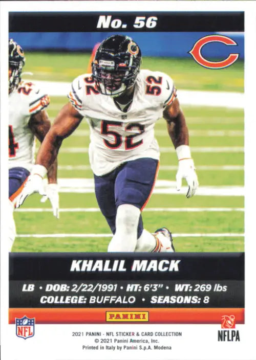 2021 Panini Stickers Cards #56 Khalil Mack Chicago Bears Football NFL Card NM-MT