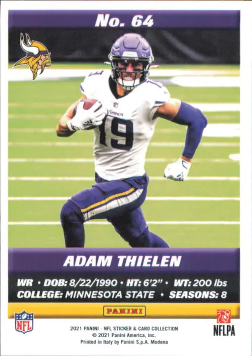 2021 Panini Stickers Cards #64 Adam Thielen Minnesota Vikings Football NFL NM-MT