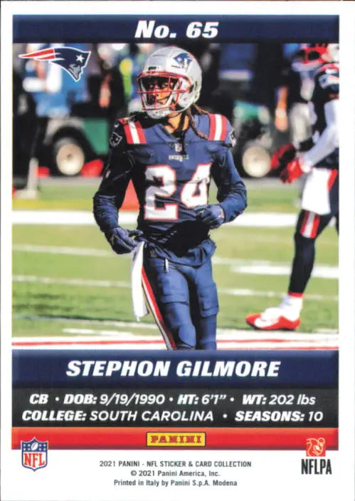 2021 Panini Stickers Cards #65 Stephon Gilmore New England Patriots NFL NM-MT