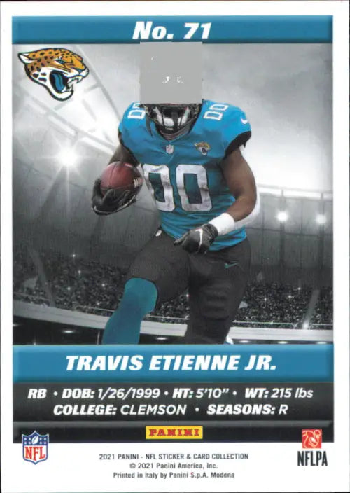 2021 Panini Stickers Cards #71 Travis Etienne Jr. Rookie Jaguars Football NM-MT