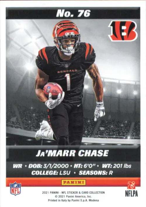 2021 Panini Stickers Cards #76 Ja’Marr Chase Rookie Cincinnati Bengals NFL NM-MT