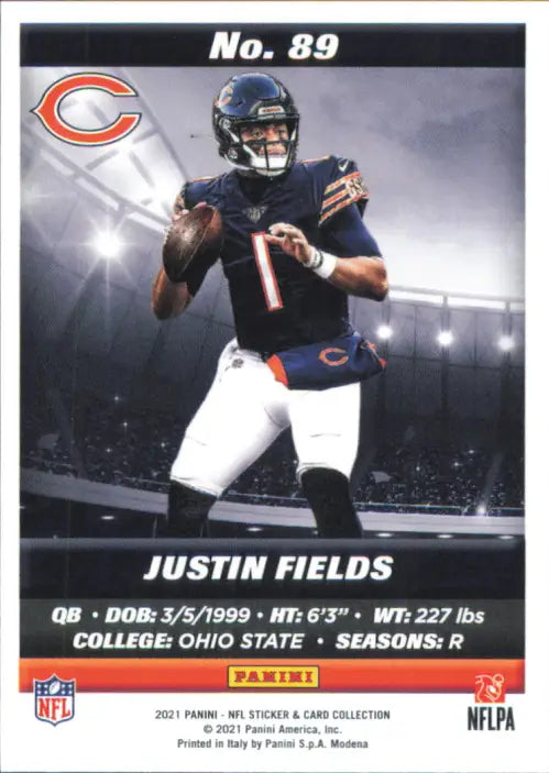 2021 Panini Stickers Cards #89 Justin Fields Rookie Chicago Bears Football NM-MT