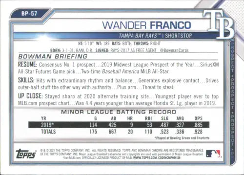 2021 Bowman Prospects #BP57 Wander Franco Tampa Bay Rays Baseball Card MLB NM-MT