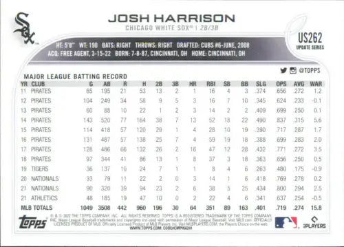 2022 Topps Update #US262 Josh Harrison Chicago White Sox Baseball Card MLB NM-MT