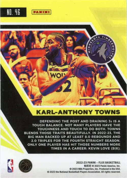 2022-23 Panini Flux #46 Karl-Anthony Towns Minnesota Timberwolves Card NBA NM-MT