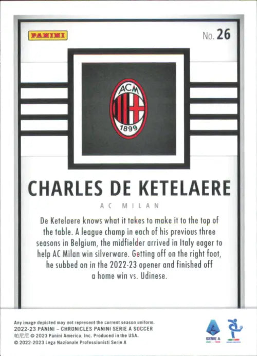 2022-23 Panini Chronicles Serie A #26 Charles De Ketelaere Panini AC Milan NM-MT