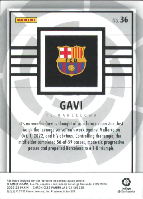 2022-23 Panini Chronicles La Liga #36 Gavi Panini FC Barcelona Soccer Card NM-MT