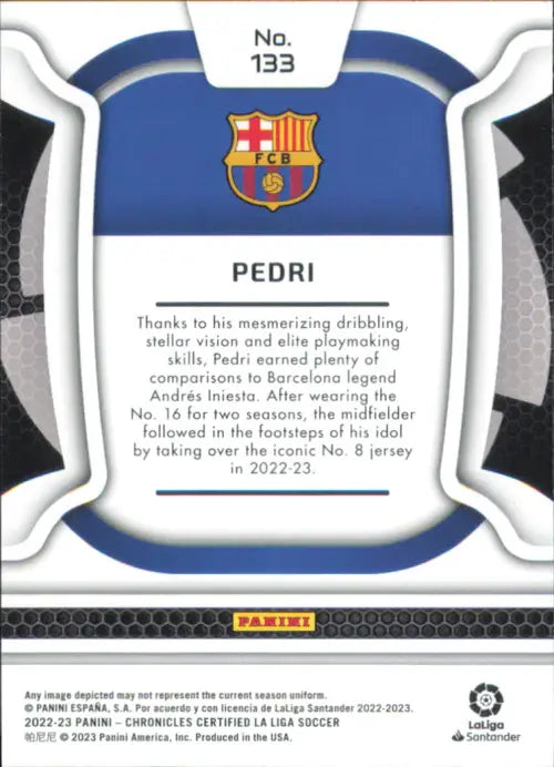 2022-23 Panini Chronicles La Liga #133 Pedri Certified FC Barcelona Soccer NM-MT