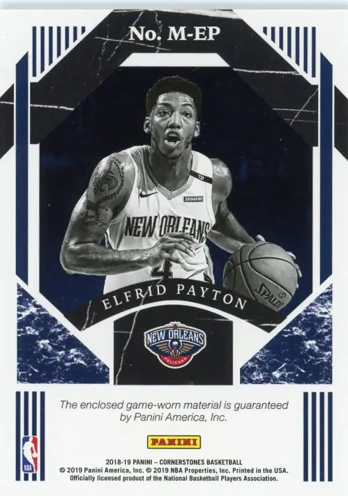 2018-19 Panini Cornerstones Memorabilia #18 Elfrid Payton Jersey NO Pelicans NM