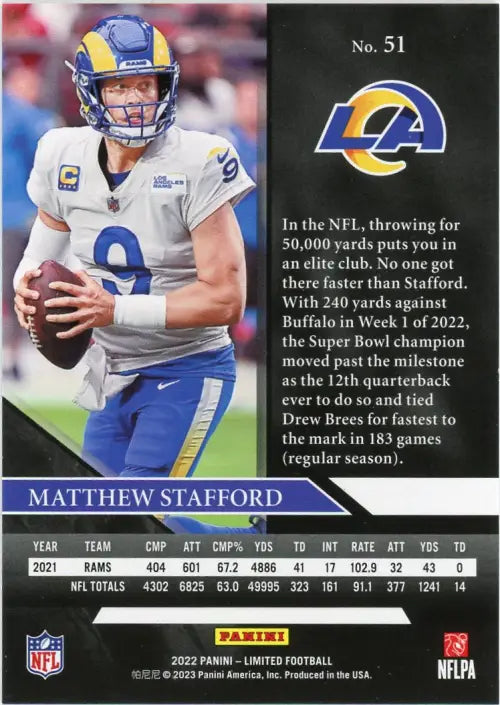 2022 Limited Gold Spotlight #51 Matthew Stafford /99 Los Angeles Rams Card NM-MT