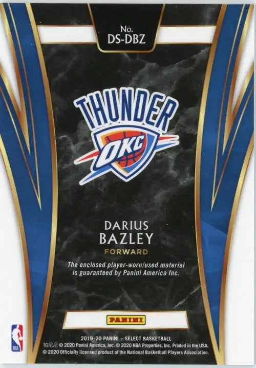 2019-20 Select Draft Selections Memorabilia 1 Darius Bazley Rookie Thunder NM-MT