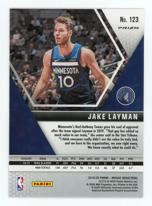 2019-20 Panini Mosaic Pink Camo #123 Jake Layman Timberwolves Basketball NM-MT