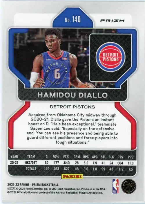 2021-22 Panini Prizm Green #140 Hamidou Diallo Detroit Pistons Basketball NM-MT