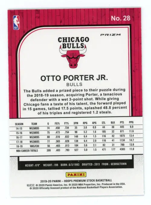 2019-20 Hoops Premium Stock Purple Disco #28 Otto Porter Jr Chicago Bulls NM-MT