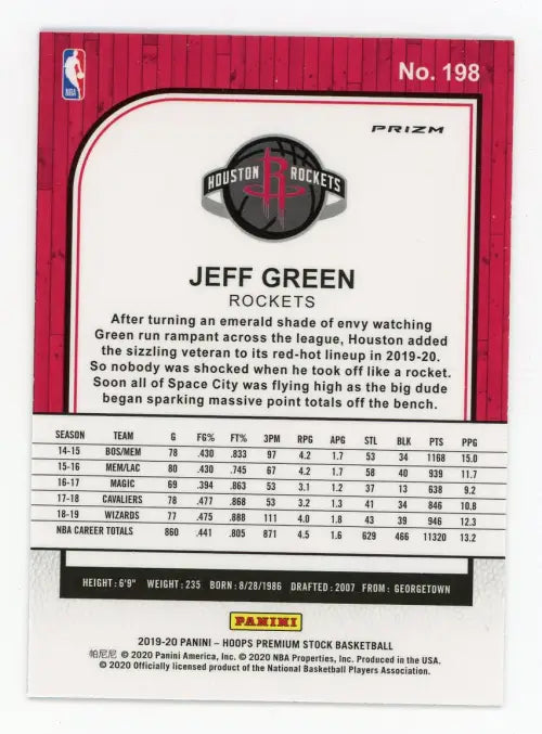 2019-20 Hoops Premium Stock Purple Disco #198 Jeff Green Houston Rockets NM-MT