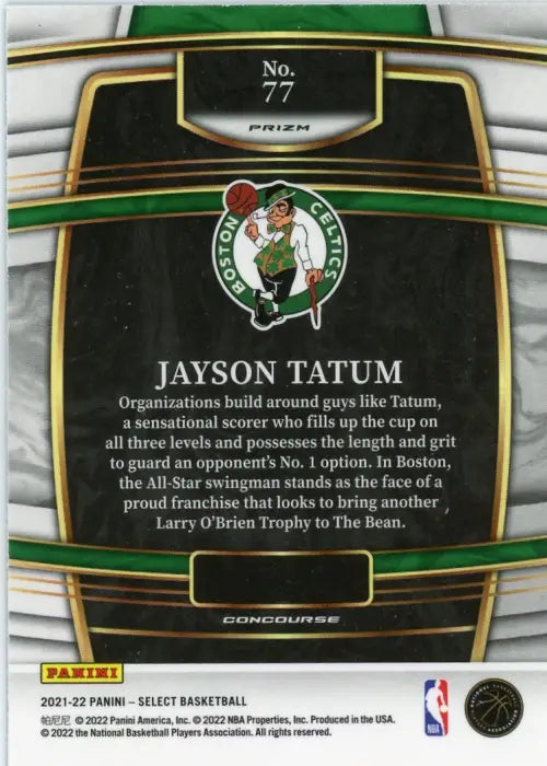 2021-22 Select Green White Purple #77 Jayson Tatum Boston Celtics Card NBA NM-MT