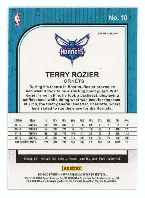 2019-20 Hoops Premium Stock Silver #10 Terry Rozier Charlotte Hornets Card NM-MT