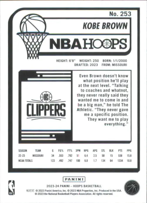 2023-24 Hoops Winter 253 Kobe Brown Rookie Los Angeles Clippers Basketball NM-MT