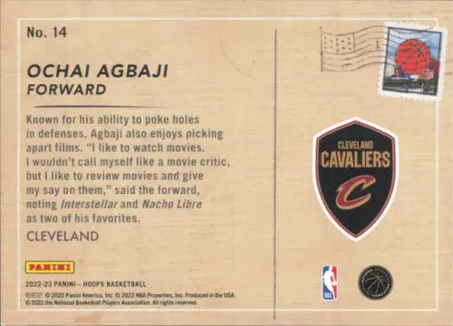 2022-23 Hoops Rookie Greetings 14 Ochai Agbaji Cleveland Cavaliers Basketball NM