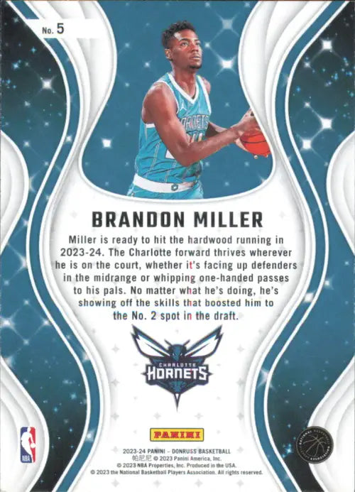 2023-24 Donruss Magicians #5 Brandon Miller Rookie Charlotte Hornets Card NM-MT