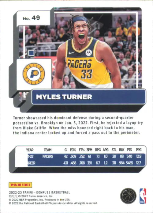 2022-23 Donruss Holo Red and Gold Laser #49 Myles Turner Indiana Pacers NM-MT