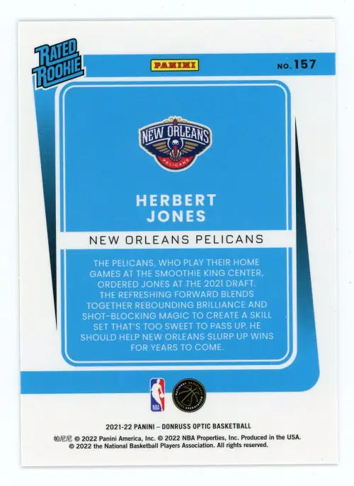 2021-22 Donruss Optic #157 Herbert Jones Rookie New Orleans Thunder Card NM-MT