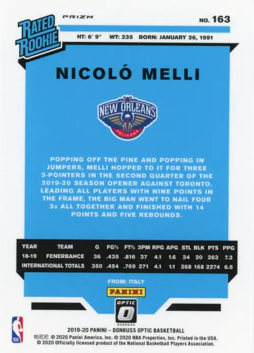 2019-20 Donruss Optic Purple #163 Nicolo Melli Rookie New Orleans Pelicans NM-MT