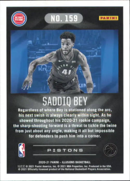 2020-21 Panini Illusions #159 Saddiq Bey Rookie Detroit Pistons Basketball NM-MT