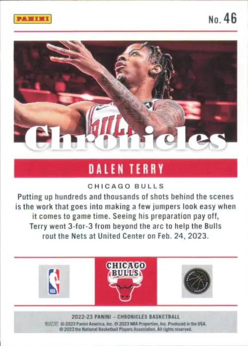 2022-23 Panini Chronicles #46 Dalen Terry Rookie Chicago Bulls Basketball NM-MT