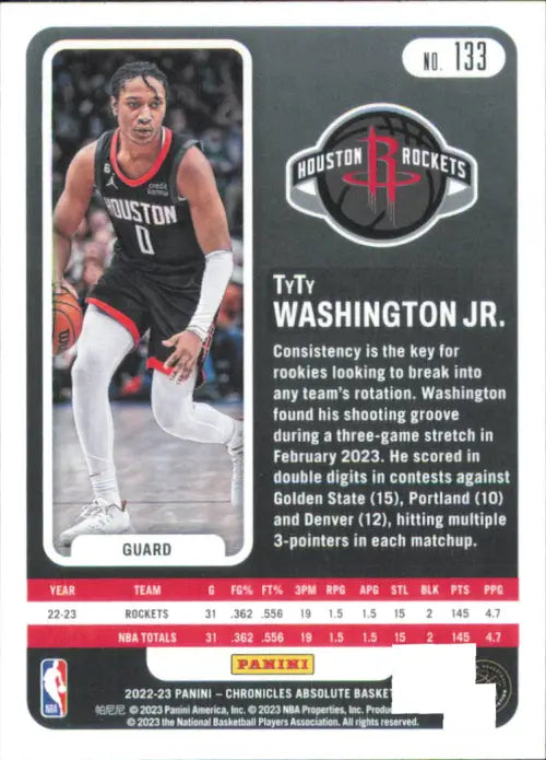 2022-23 Panini Chronicles #133 TyTy Washington Jr Absolute Rookie Rockets NM-MT