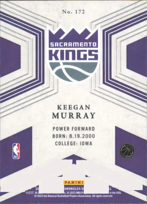 2022-23 Panini Chronicles 172 Keegan Murray Vertex Rookie Sacramento Kings NM-MT