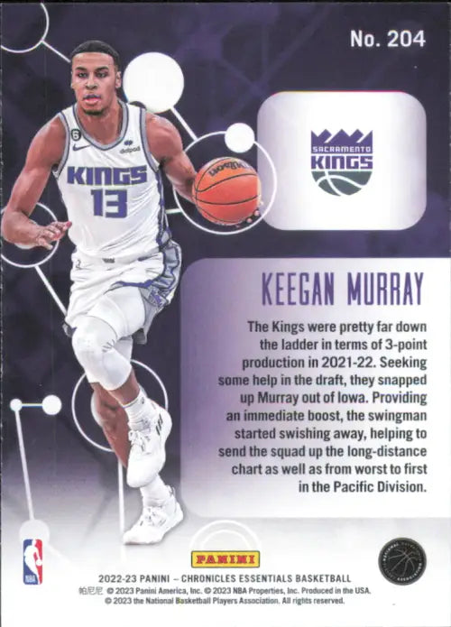 2022-23 Panini Chronicles #204 Keegan Murray Essentials Rookie Kings Card NM-MT