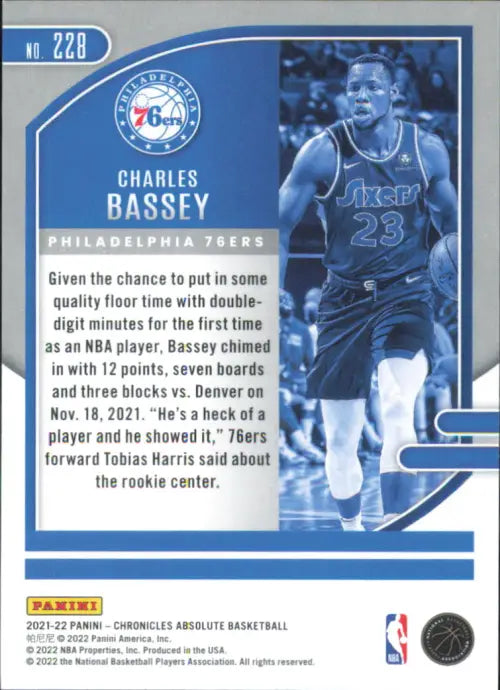 2021-22 Panini Chronicles #228 Charles Bassey Rookie Absolute 76ers Card NM-MT