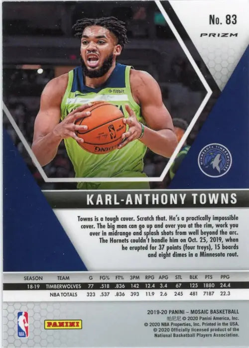 2019-20 Panini Mosaic Green #83 Karl-Anthony Towns Minnesota Timberwolves NM-MT