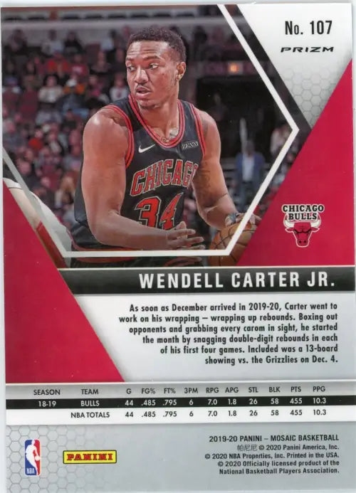 2019-20 Panini Mosaic Green #107 Wendell Carter Jr Chicago Bulls Card NBA NM-MT