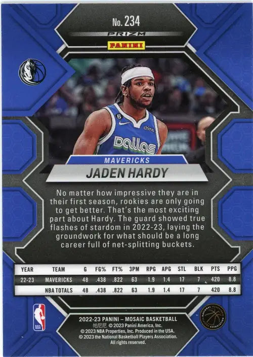 2022-23 Panini Mosaic Green #234 Jaden Hardy Rookie Dallas Mavericks Card NM-MT