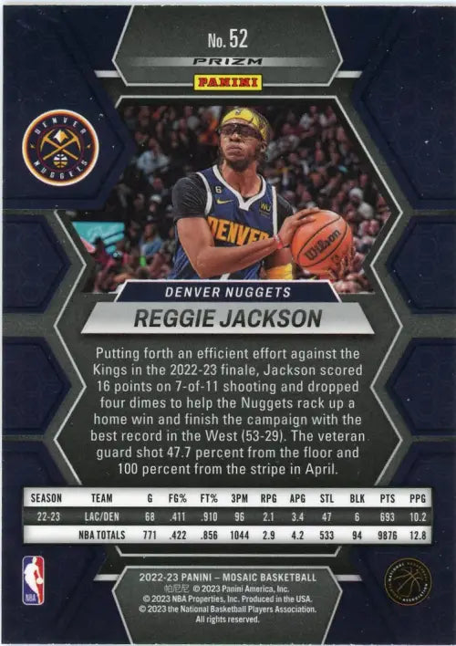 2022-23 Panini Mosaic Reactive Yellow #52 Reggie Jackson Denver Nuggets NM-MT