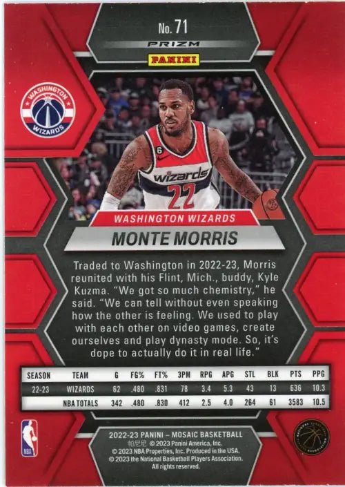 2022-23 Panini Mosaic Reactive Yellow #71 Monte Morris Washington Wizards NM-MT